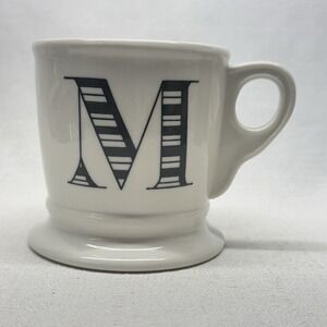 Anthropologie Monogram Initial White Ceramic Barber Mug Letter M‎